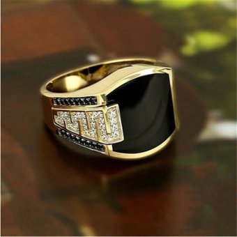 New Fashion Hot Selling Jewelry Gold Wide Faced Black Diamond Men's Ring European and American Fashion Hip Hop Full Diamond Ring Women