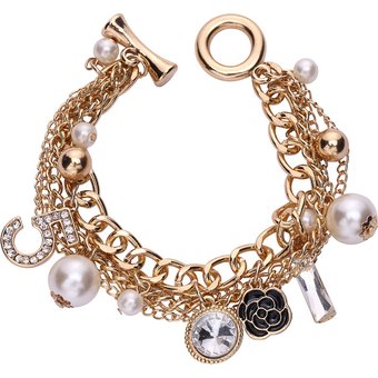 Designer Titanium Steel Multi layered Pearl Bracelet Small Flower Digital 5 Heavy Metal Rock Style Chain Bracelet