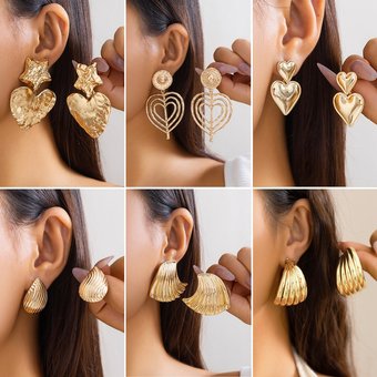 Jewelry Metal Shell Ocean Style Niche Versatile Minimalist Striped Stud Earrings For Women