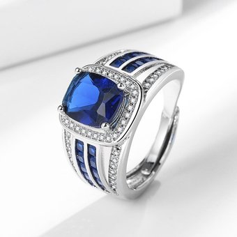 Fashion Jewelry Spinal Crystal Simulation Blue Men's Full Diamond Hot selling Ring