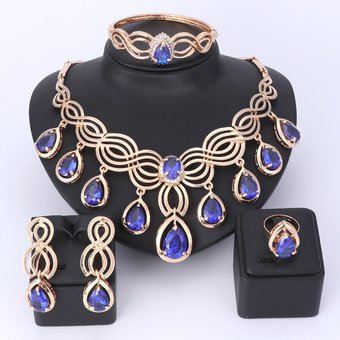 Women Wedding Gold Color Crystal Zircon Tassel Necklaces Earrings Party Holiday Accessories Bridal Jewellery Sets