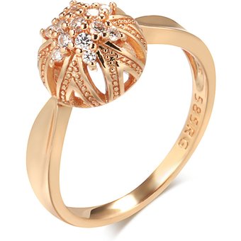 Internet Celebrity's Best-selling 585 Genuine Gold Plated Ring, Women's Micro Inlaid Zircon Flower Bud Shaped Trendy