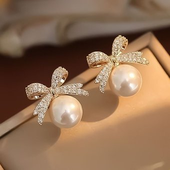hot Selg Bow Dia Retro Pearl For Women Creative High End Temperament Exquisite Earrings