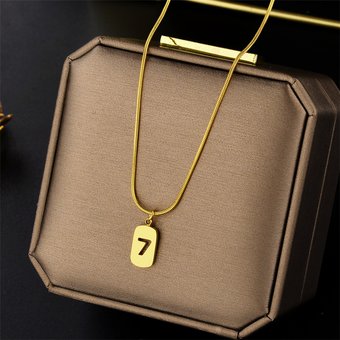 Titanium steel snake bone chain lucky square brand hollow number 7 necklace trendy female ins temperament wholesale collarbone chain new style