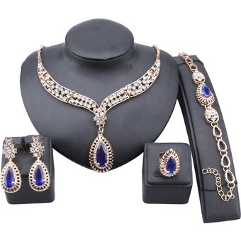 Fashion Crystal Zircon Necklace Bracelet Earrings Ring Wedding Party Elegant Women Earrings Ring Classic Jewelry Sets