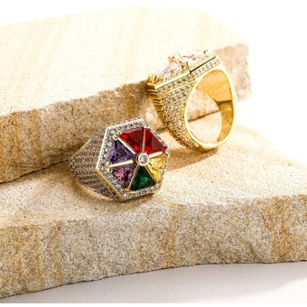 Women's Jewelry Hexagon Geometric Ring With Colorful Zircon Stones, Candy-Colored Windmill Design, Elegant And Stylish Statement Piece Everyday Wear