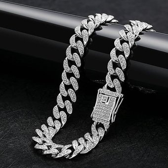 Personalized Hip Hop Men's Universal Full 3mm Diamond Studded Gold-plated Necklace Cuban Chain