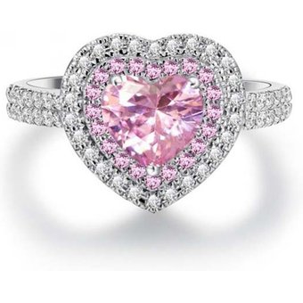 Fashion Delicate Sier Colors Heart Rings for Women Trendy Metal Inlaid Pink Stone Wedding Engagement Jewelry
