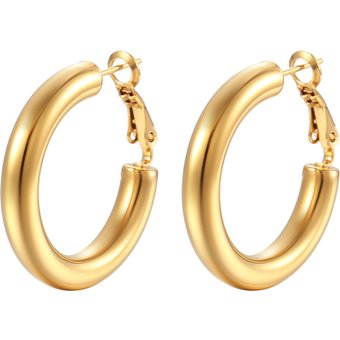 【Same Low Price】Stainless Steel Hollow Round Women's Gold Earrings Simple Style Fashion Versatile Ear Clips