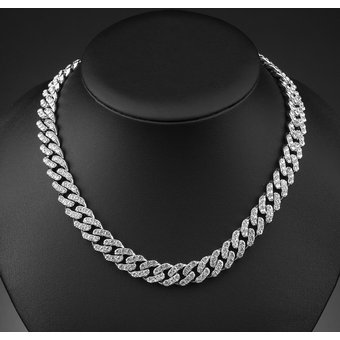 Special Offer Classic Silver 12mm Diamond-Shaped Men's And Women's Hip-Hop Trendy Full Diamond Cuban Necklace