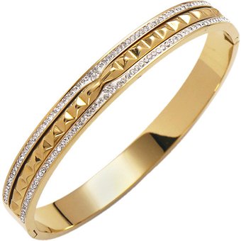 Women's Jewelry Punk Rivet Double Row Diamond Titanium Steel Bracelet Hip Hop Popular Metal Bracelet