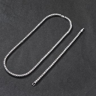 Wind Instagram Jewelry 4mm Tennis Chain Alloy Water Diamond Men's and Women's Necklace Bracelet Set Accessories