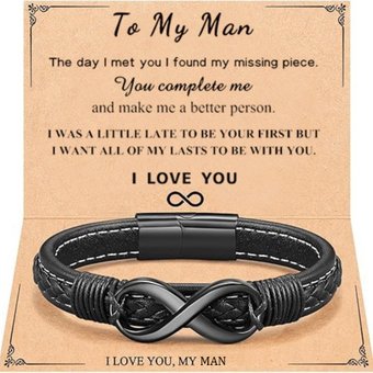 Black Magnetic 8-Shape To My Man Leather Stainless Steel Men's Bracelet