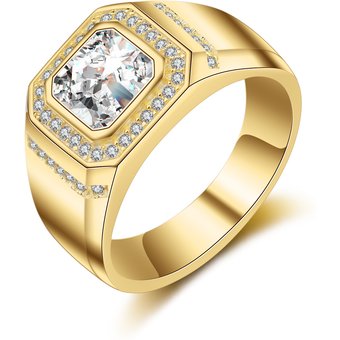 MJZ034 Simulated Square Diamond, Full Arm Set, Wealthy Diamond Ring, Trendy Men's Wide Version, Large Ring