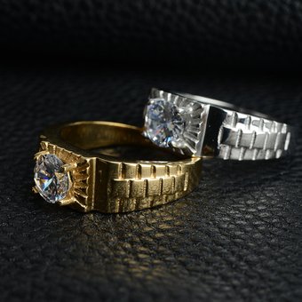 Jewelry Stainless Gold Plated Diamond Watch Band Fashion Simple Titanium Steel Men's Ring