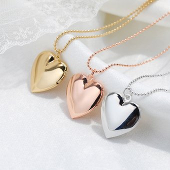 Stainless Steel Smooth Peach Photo Box Floating Lock Necklace Women's Heart Can Open