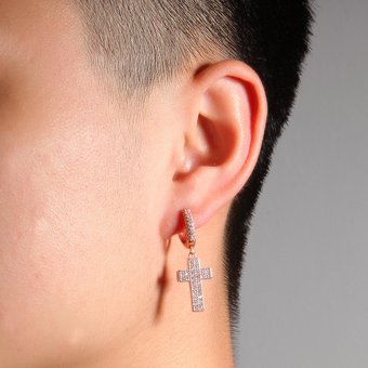 Women's & Men's Fashion Cross Pendant Earrings With Zircon Stones - Hip Hop Geometric Style Jewelry In Gold, Silver & Rose Gold