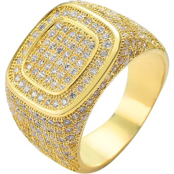 Gold-Plated Micro-Paved Hip-Hop CZ Men's Full Diamond Ring