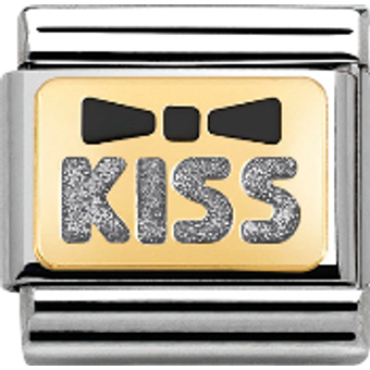 Nomination Classic - Emaille, Gold - Schwarze Schleife KISS - 030280/36