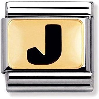 Nomination Classic - SCHWARZE BUCHSTABEN Edelstahl und 18K-Gold (J)