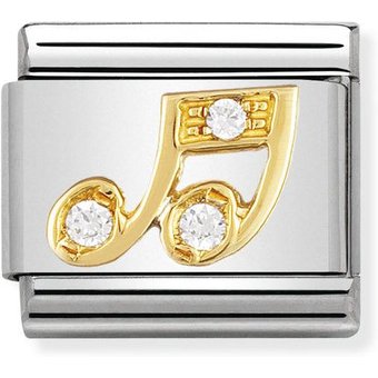 Nomination Classic - FUN Edelstahl, 18K-Gold und Cubic Zirc. (Musiknote WEISS)