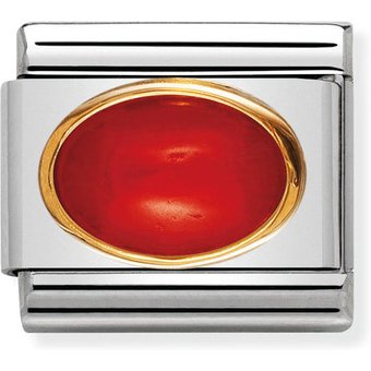 Nomination Classic - EDELSTEINE OVAL aus Edelstahl und 18K-Gold (KORALLE ROT)