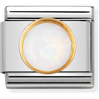 Nomination Classic - EDELSTEINE RUND aus Edelstahl und 18K-Gold (OPAL WEISS)