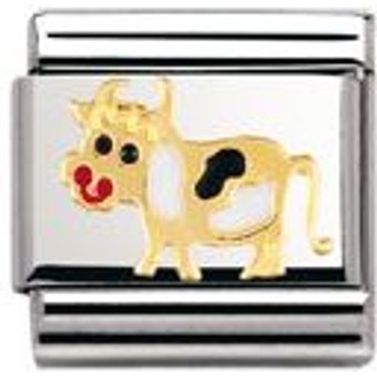 Nomination Classic - TIERE - LAND Edelstahl, Email und 18K-Gold (Kuh)