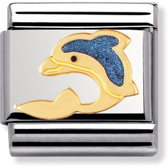 Nomination Classic - TIERE - WASSER Edelstahl, Email und 18K-Gold (Delphin)