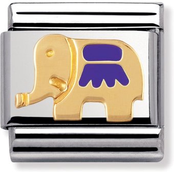 Nomination Classic - TIERE - LAND Edelstahl, Email und 18K-Gold (Elefant VIOLETT)
