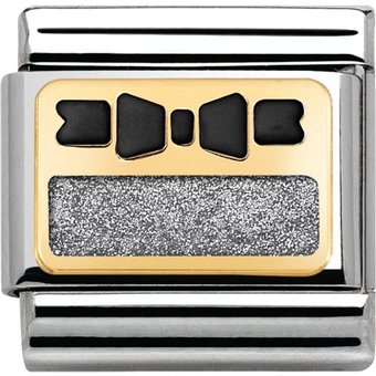 Nomination Classic - Emaille, Gold - Schwarze Schleife Silbernes Plättchen - 030280/46
