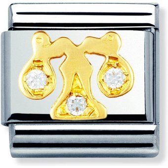 Nomination Classic - STERNZEICHEN Edelstahl, 18K-Gold und Cubic Zirc. (Waage)