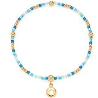 Armband Solea Ciao, türkise Glasperlen, Edelstahl, gold