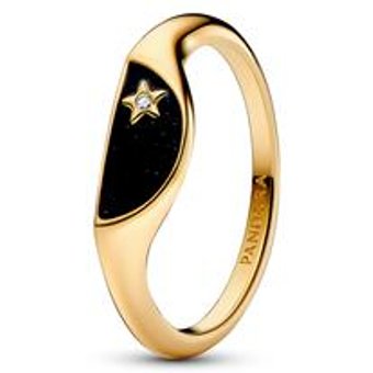 Damen Siegelring mit Emaille und Zirkonia, gold, ME