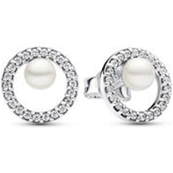 Kreis Ohrstecker aus 925er Silber mit Perle, Zirkonia