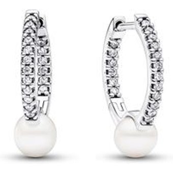 Damen Creolen aus 925er Silber mit Zirkonia und Perle
