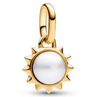 Vergoldeter Mini Charm Anhänger Sonne mit Perle