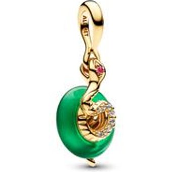Charm-Anhänger Schlange, grünes Glas, IP Gold, Moments