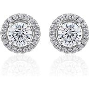 Lab grown Diamantohrstecker Halo aus Weißgold, Platin
