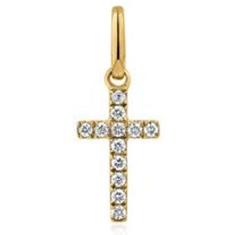 Kettenanhänger Kreuz aus 585er Gelbgold mit Diamanten