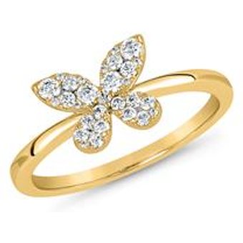 Goldener Damenring Schmetterling mit Diamanten