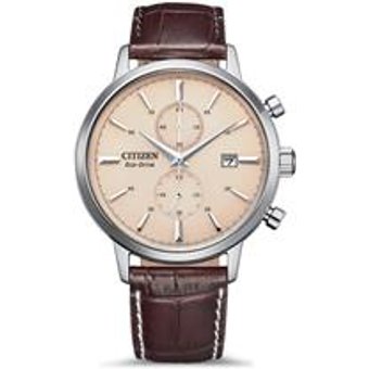 Herren Chronograph mit Eco Drive aus Edelstahl, Leder