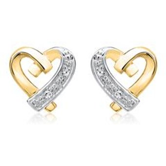 585er Gelbgold-Ohrringe Herz 4 Diamanten