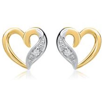 585er Gelbgold-Ohrringe Herz 2 Diamanten 0,02ct.