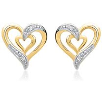 585er Gelbgold-Ohrringe Herz 4 Diamanten