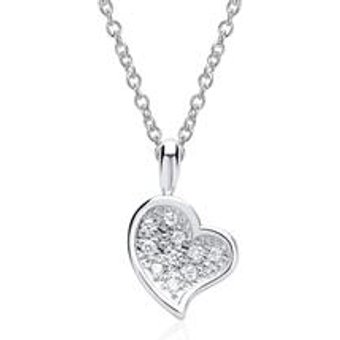 585er Weißgold-Kette Herz 10 Diamanten