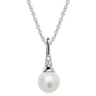 585er WeiĂźgoldkette mit Diamanten und SĂĽĂźwasserperle