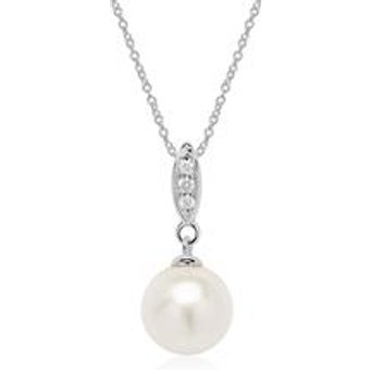 585er WeiĂźgold Kette mit Perle und Diamanten