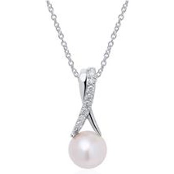 Kette mit Perlenanhänger aus 14K Weißgold Brillanten