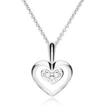 Halskette Herz fĂĽr Damen 14K WeiĂźgold mit Brillanten